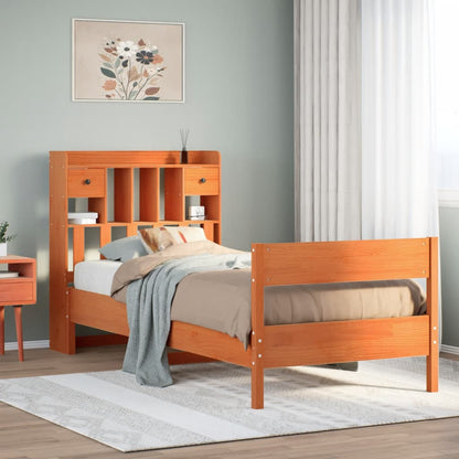 Letto Libreria senza Materasso Marrone Cera 100x200 cm in Pino | homemem39