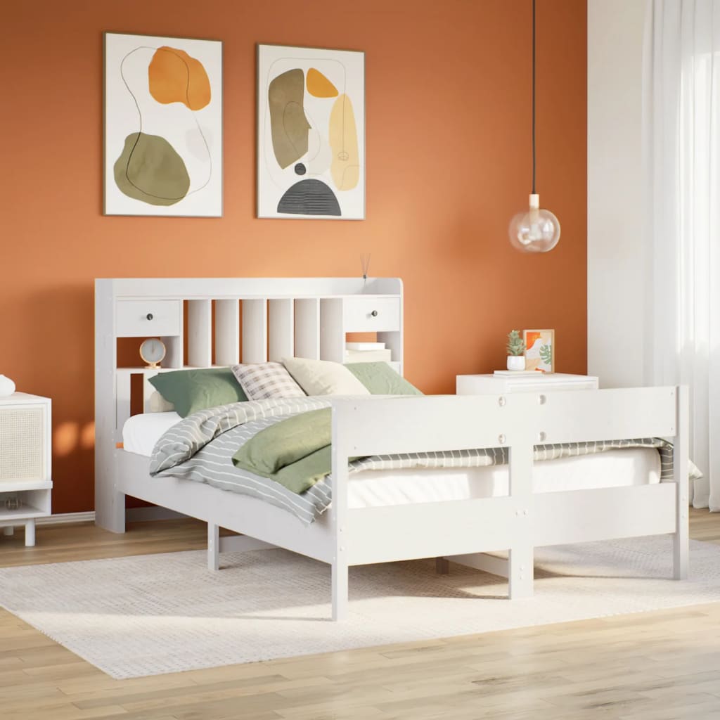 Letto Libreria senza Materasso Bianco 135x190 cm Legno di Pino - homemem39