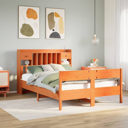 Letto Libreria senza Materasso Marrone Cera 135x190 cm in Pino | homemem39