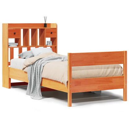 Letto Libreria senza Materasso Marrone Cera 75x190 cm in Pino