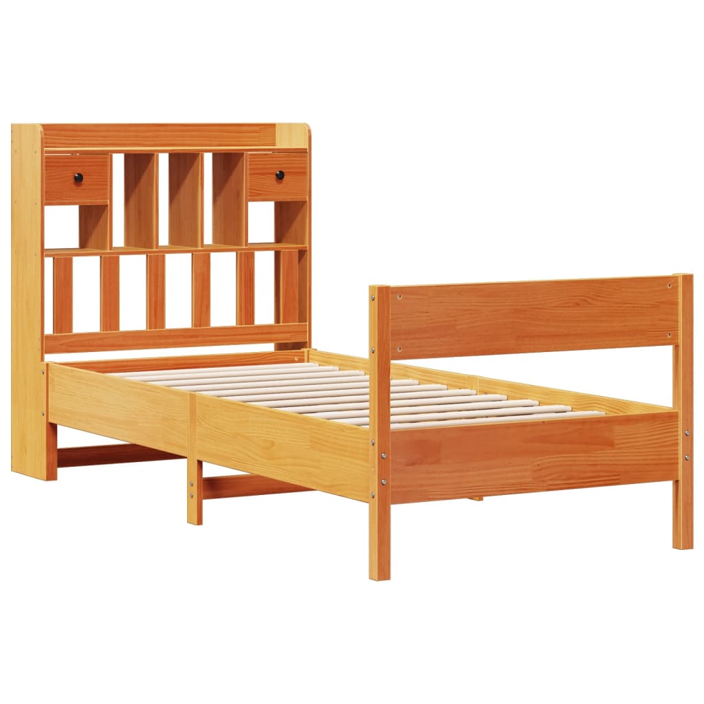 Letto Libreria senza Materasso Marrone Cera 75x190 cm in Pino
