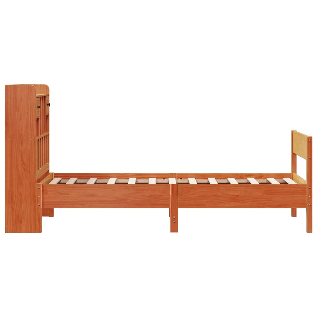 Letto Libreria senza Materasso Marrone Cera 75x190 cm in Pino