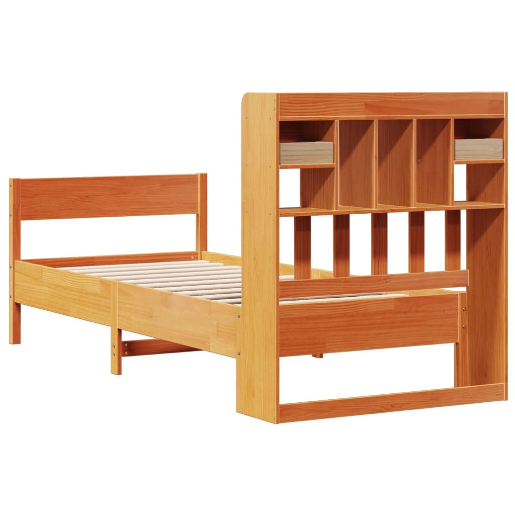 Letto Libreria senza Materasso Marrone Cera 75x190 cm in Pino