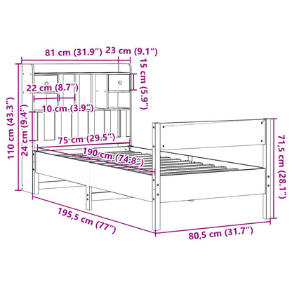 Letto Libreria senza Materasso Marrone Cera 75x190 cm in Pino | homemem39