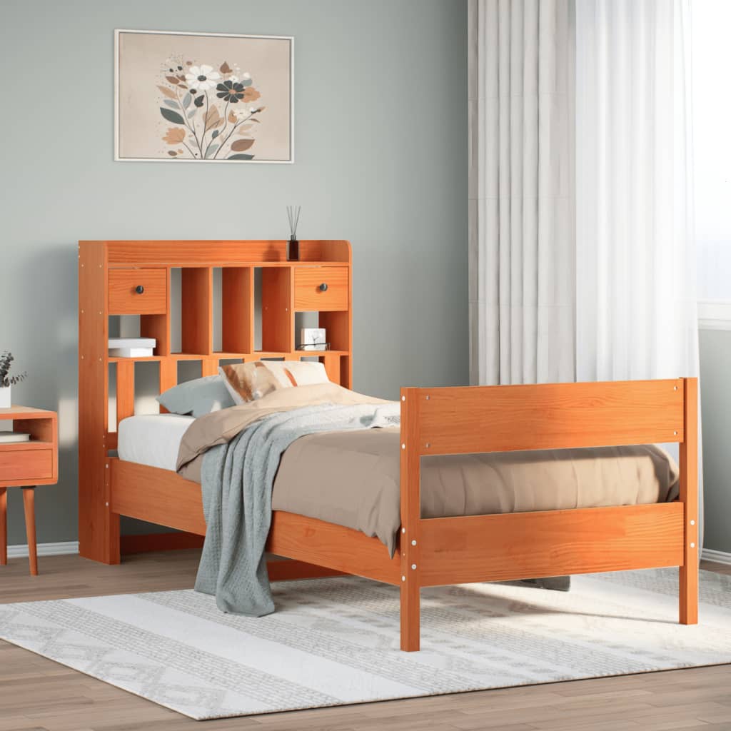Letto Libreria senza Materasso Marrone Cera 75x190 cm in Pino