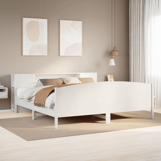 Letto Libreria senza Materasso Bianco 200x200 cm Legno di Pino