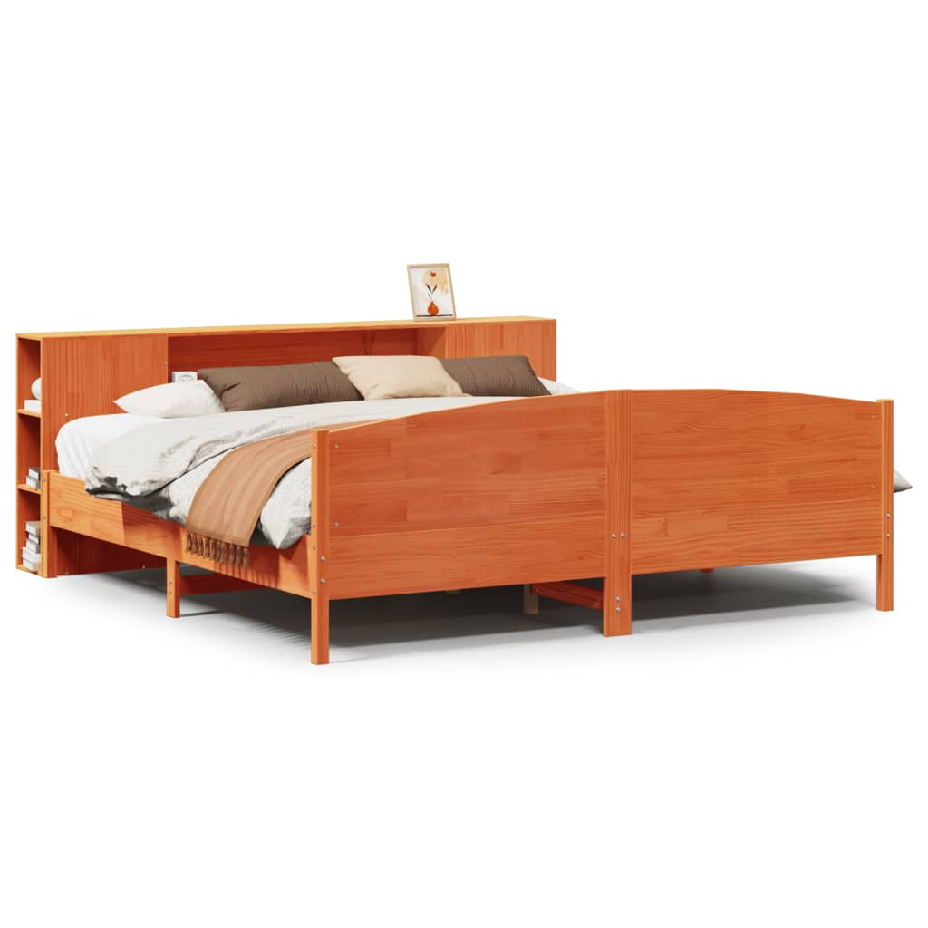 Letto Libreria senza Materasso Marrone Cera 200x200 cm in Pino