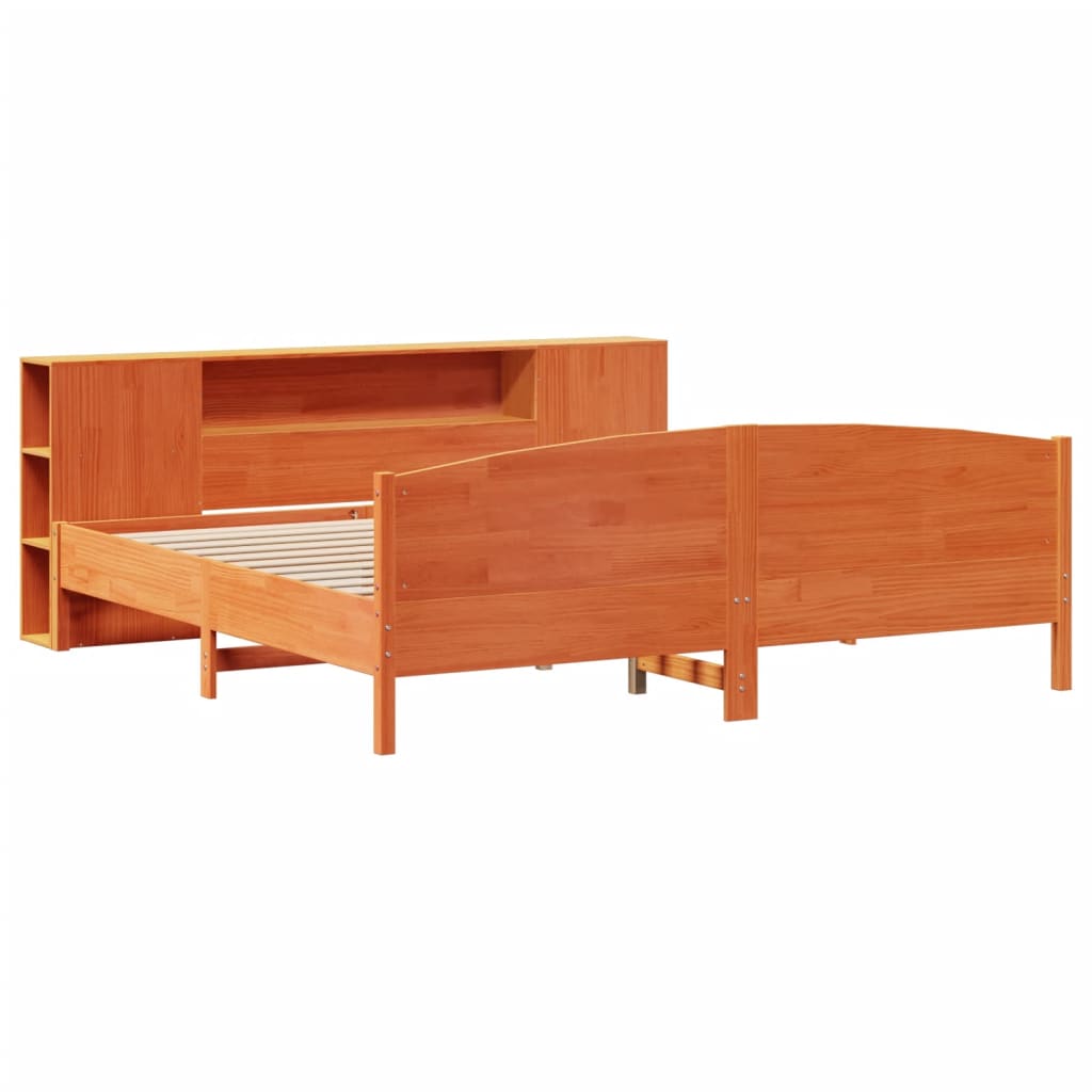 Letto Libreria senza Materasso Marrone Cera 200x200 cm in Pino