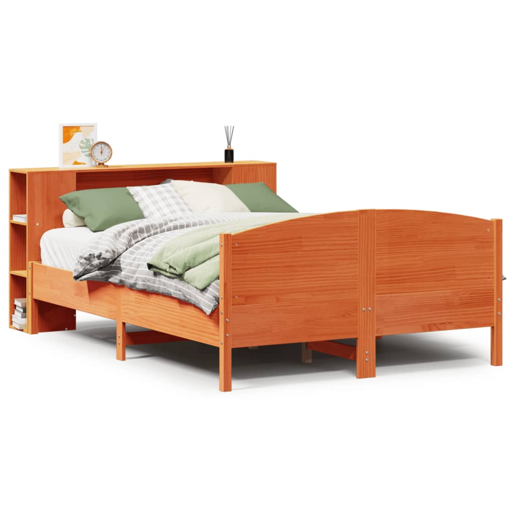 Letto Libreria senza Materasso Marrone Cera 160x200 cm in Pino