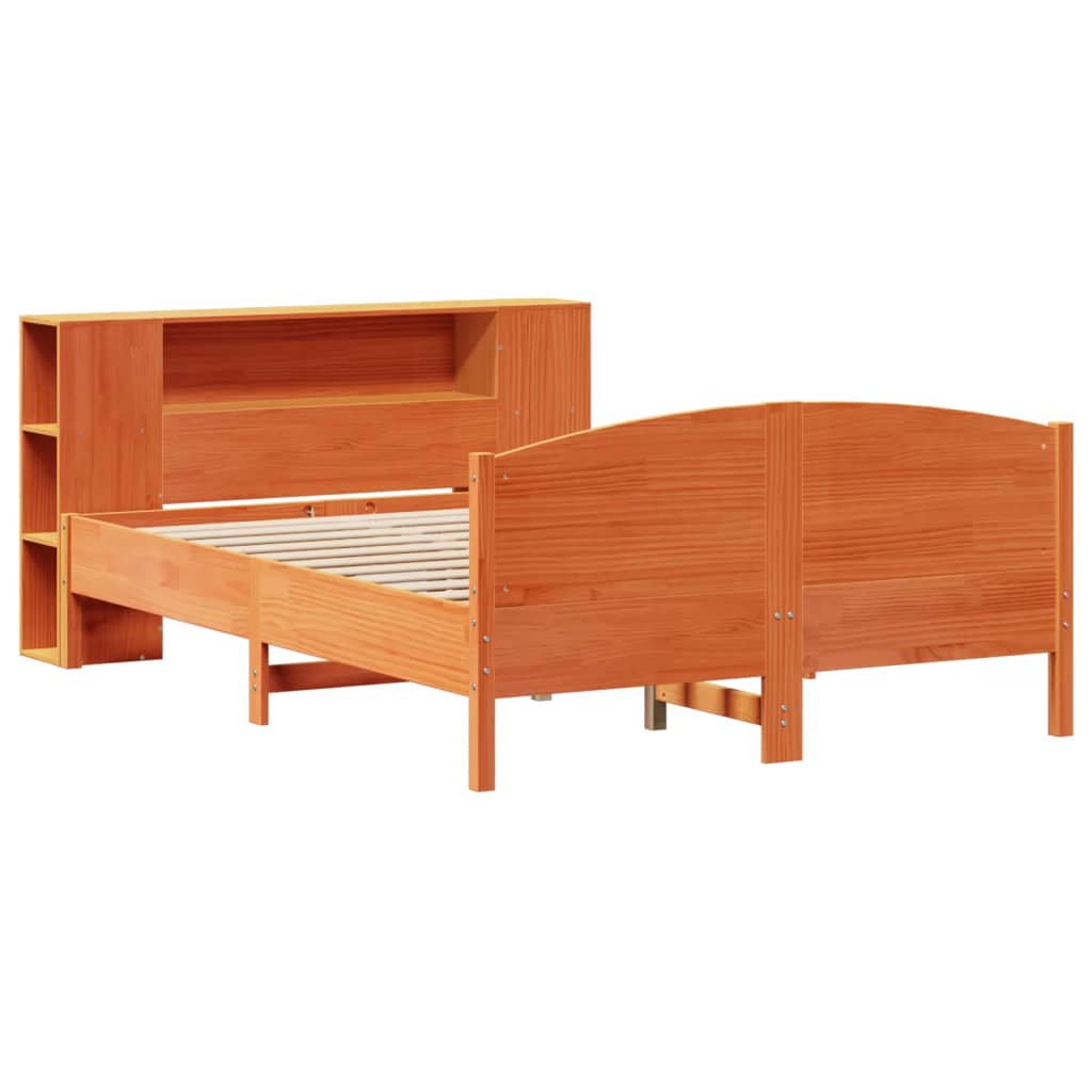 Letto Libreria senza Materasso Marrone Cera 160x200 cm in Pino