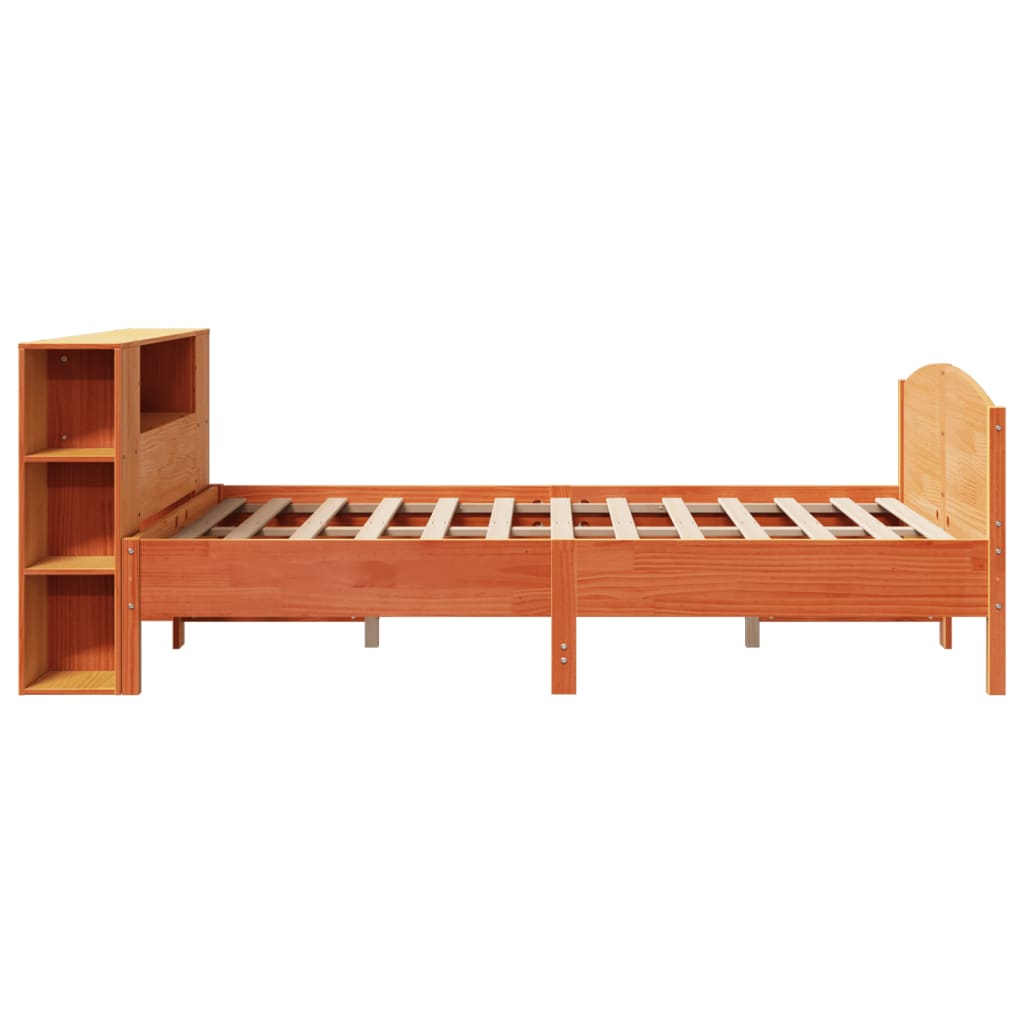 Letto Libreria senza Materasso Marrone Cera 160x200 cm in Pino