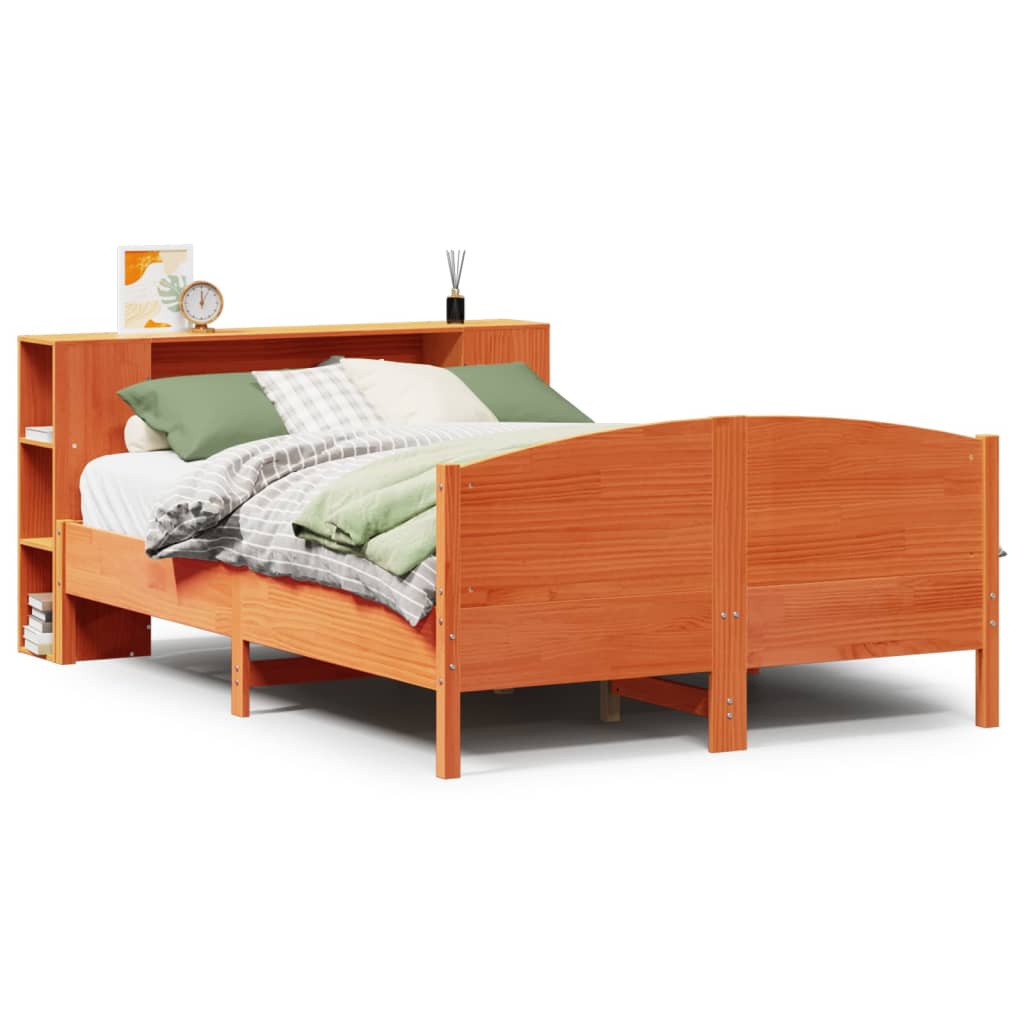 Letto Libreria senza Materasso Marrone Cera 150x200 cm in Pino