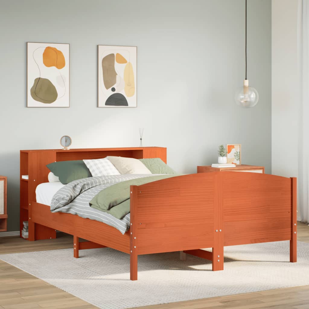 Letto Libreria senza Materasso Marrone Cera 150x200 cm in Pino