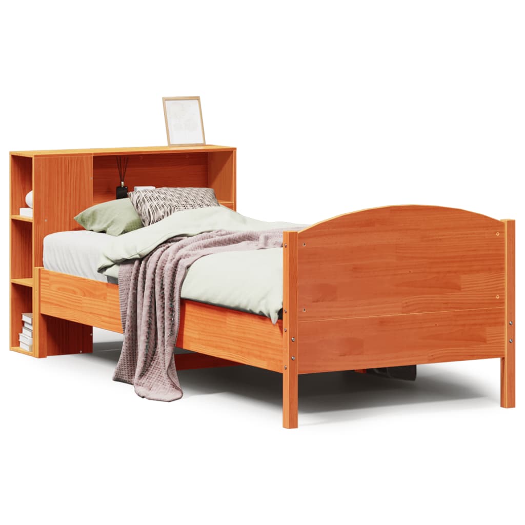 Letto Libreria senza Materasso Marrone Cera 100x200 cm in Pino