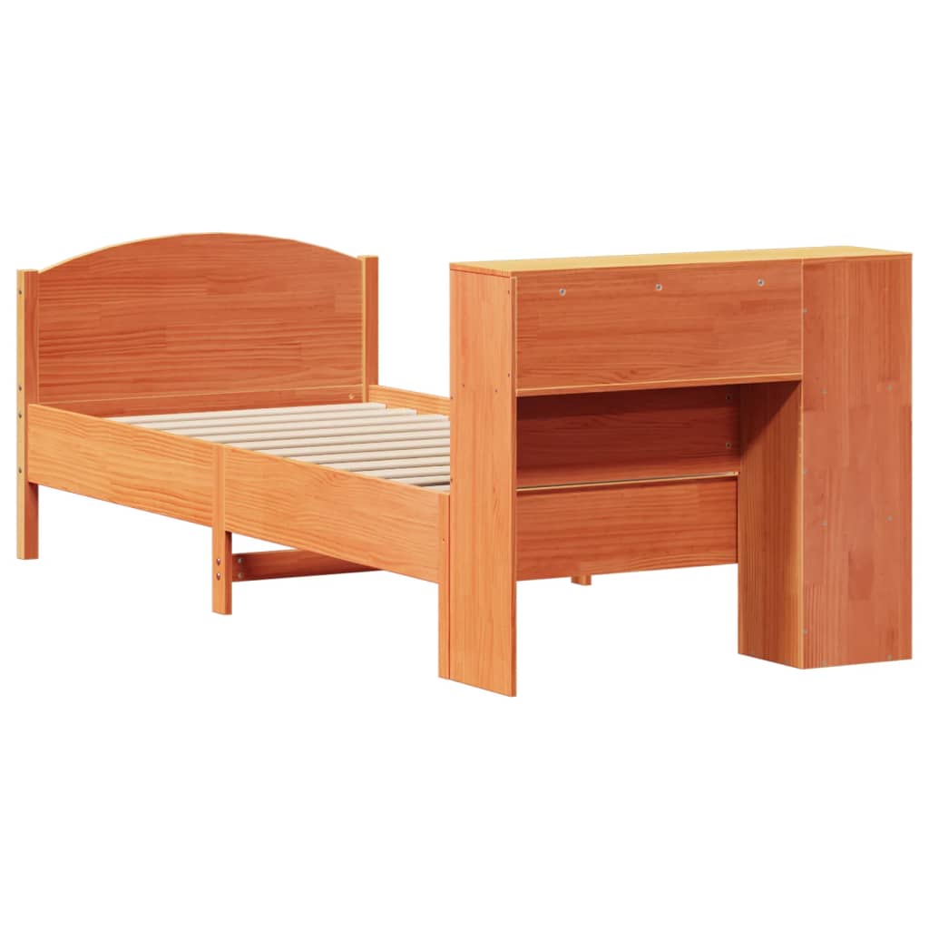 Letto Libreria senza Materasso Marrone Cera 100x200 cm in Pino