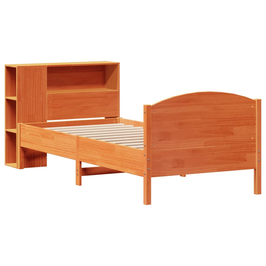 Letto Libreria senza Materasso Marrone Cera 90x200 cm in Pino