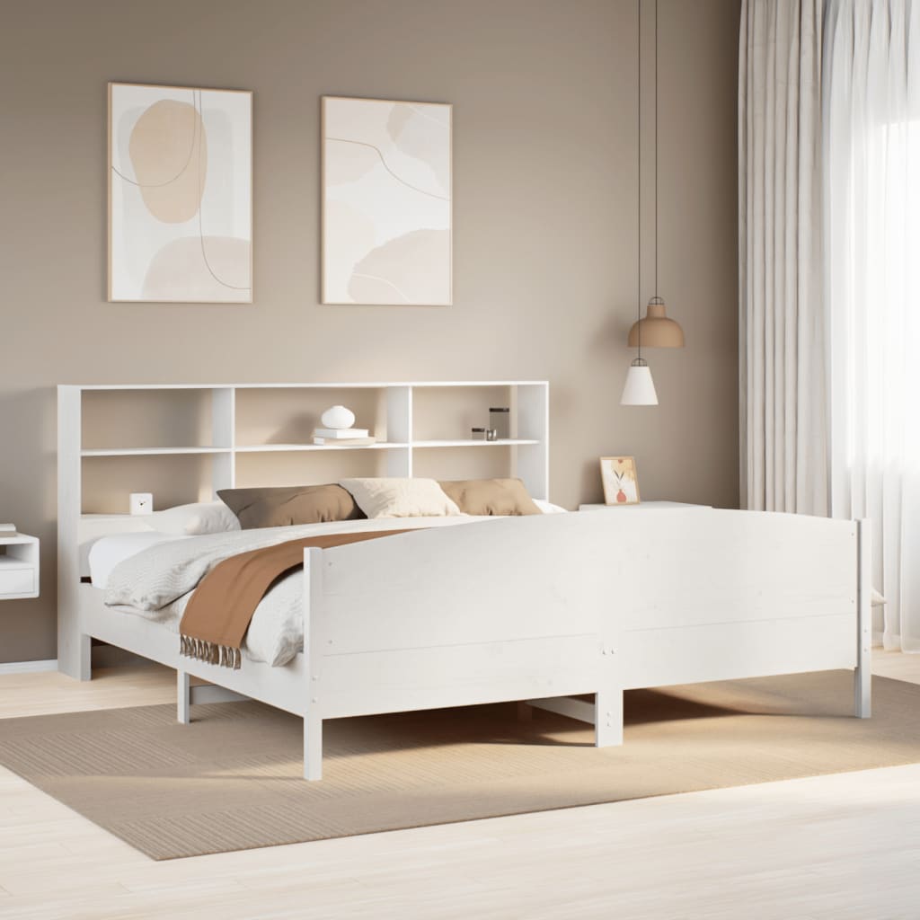 Letto Libreria senza Materasso Bianco 200x200 cm Legno di Pino