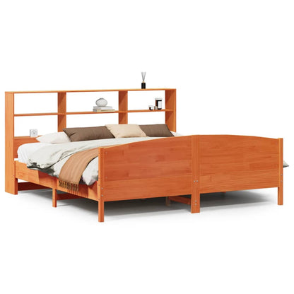 Letto Libreria senza Materasso Marrone Cera 200x200 cm in Pino