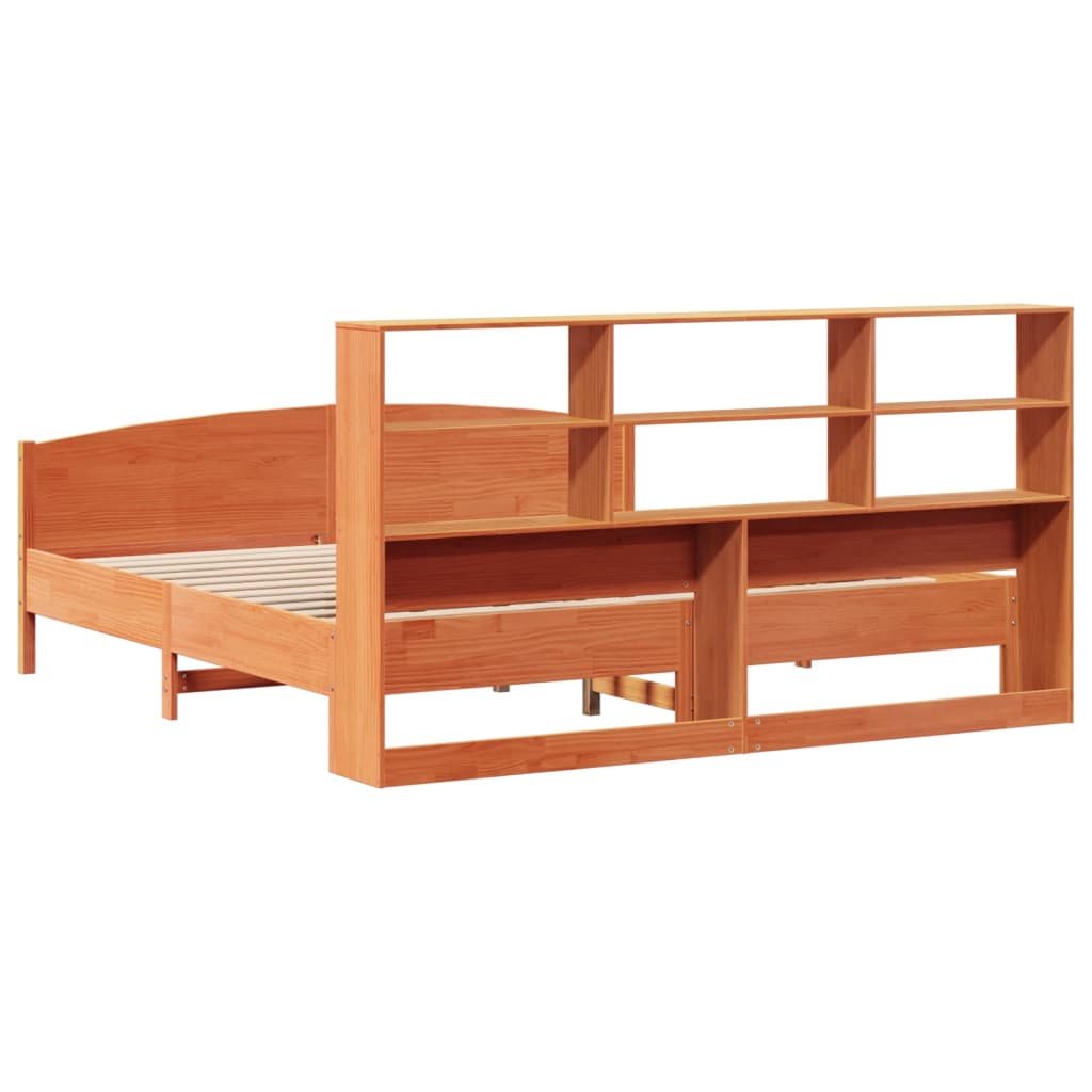 Letto Libreria senza Materasso Marrone Cera 200x200 cm in Pino