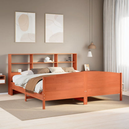 Letto Libreria senza Materasso Marrone Cera 180x200 cm in Pino