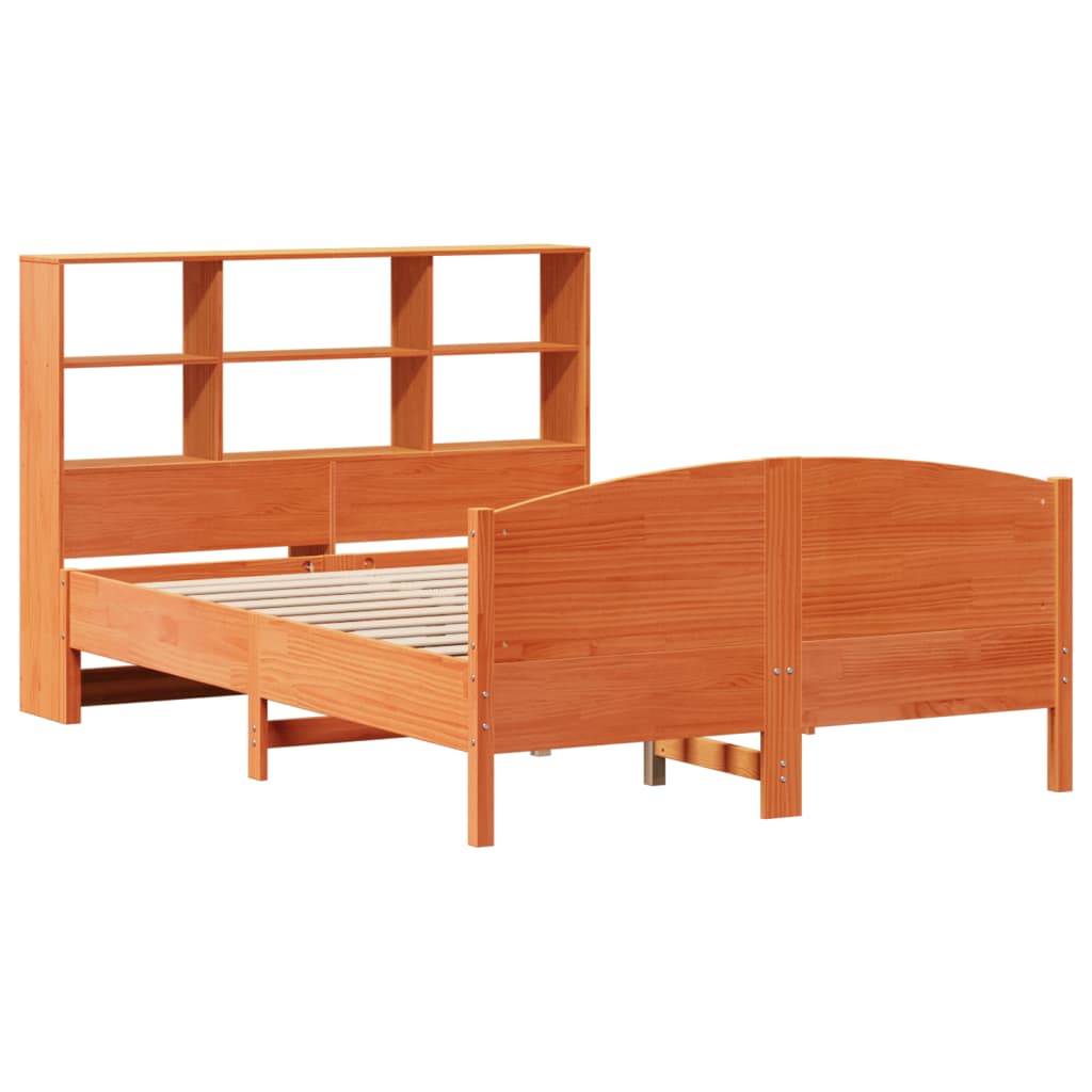 Letto Libreria senza Materasso Marrone Cera 160x200 cm in Pino