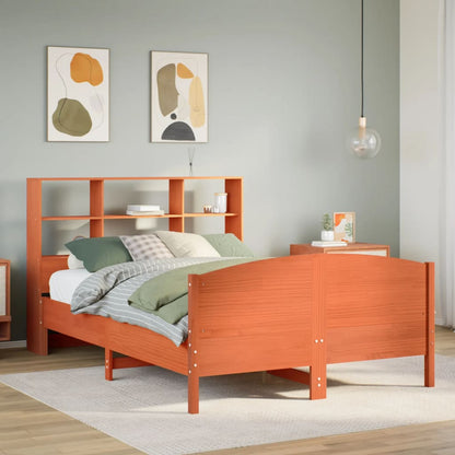 Letto Libreria senza Materasso Marrone Cera 160x200 cm in Pino