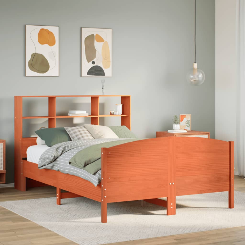 Letto Libreria senza Materasso Marrone Cera 135x190 cm in Pino