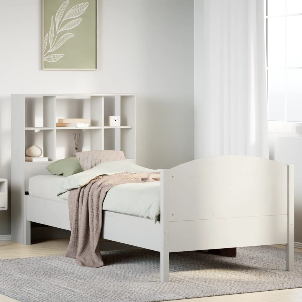 Letto Libreria senza Materasso Bianco 100x200 cm Legno di Pino