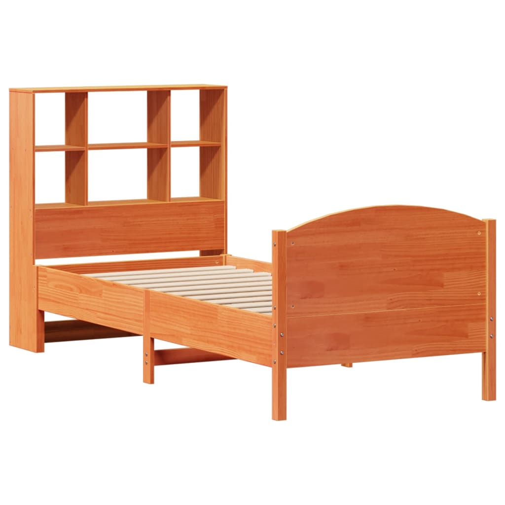 Letto Libreria senza Materasso Marrone Cera 100x200 cm in Pino