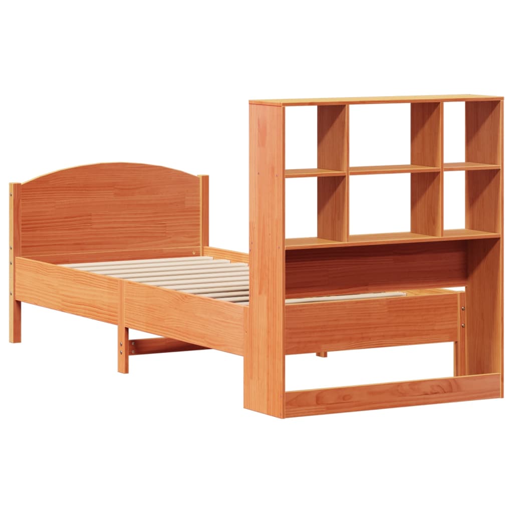 Letto Libreria senza Materasso Marrone Cera 100x200 cm in Pino