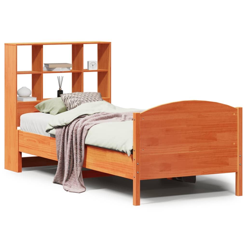 Letto Libreria senza Materasso Marrone Cera 90x190 cm in Pino