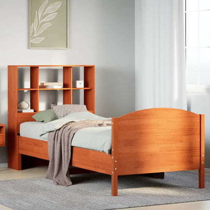 Letto Libreria senza Materasso Marrone Cera 90x190 cm in Pino