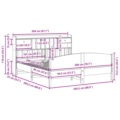 Letto Libreria senza Materasso Marrone Cera 200x200 cm in Pino