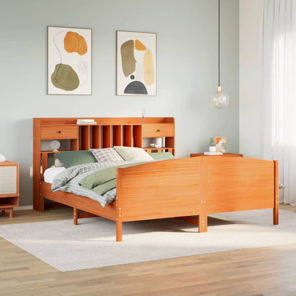 Letto Libreria senza Materasso Marrone Cera 200x200 cm in Pino