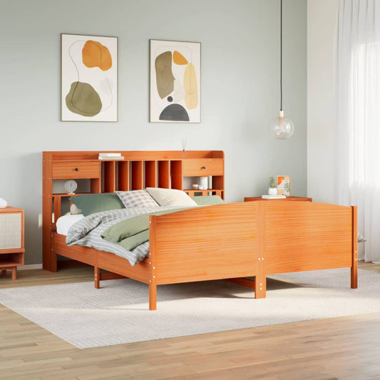 Letto Libreria senza Materasso Marrone Cera 200x200 cm in Pino