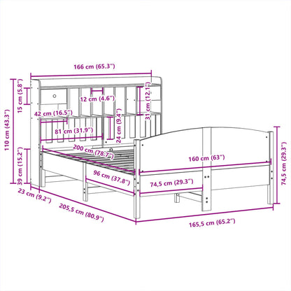 Letto Libreria senza Materasso 160x200 cm in Legno di Pino