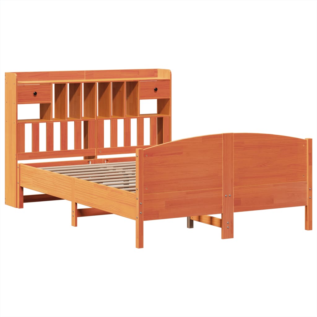 Letto Libreria senza Materasso Marrone Cera 160x200 cm in Pino