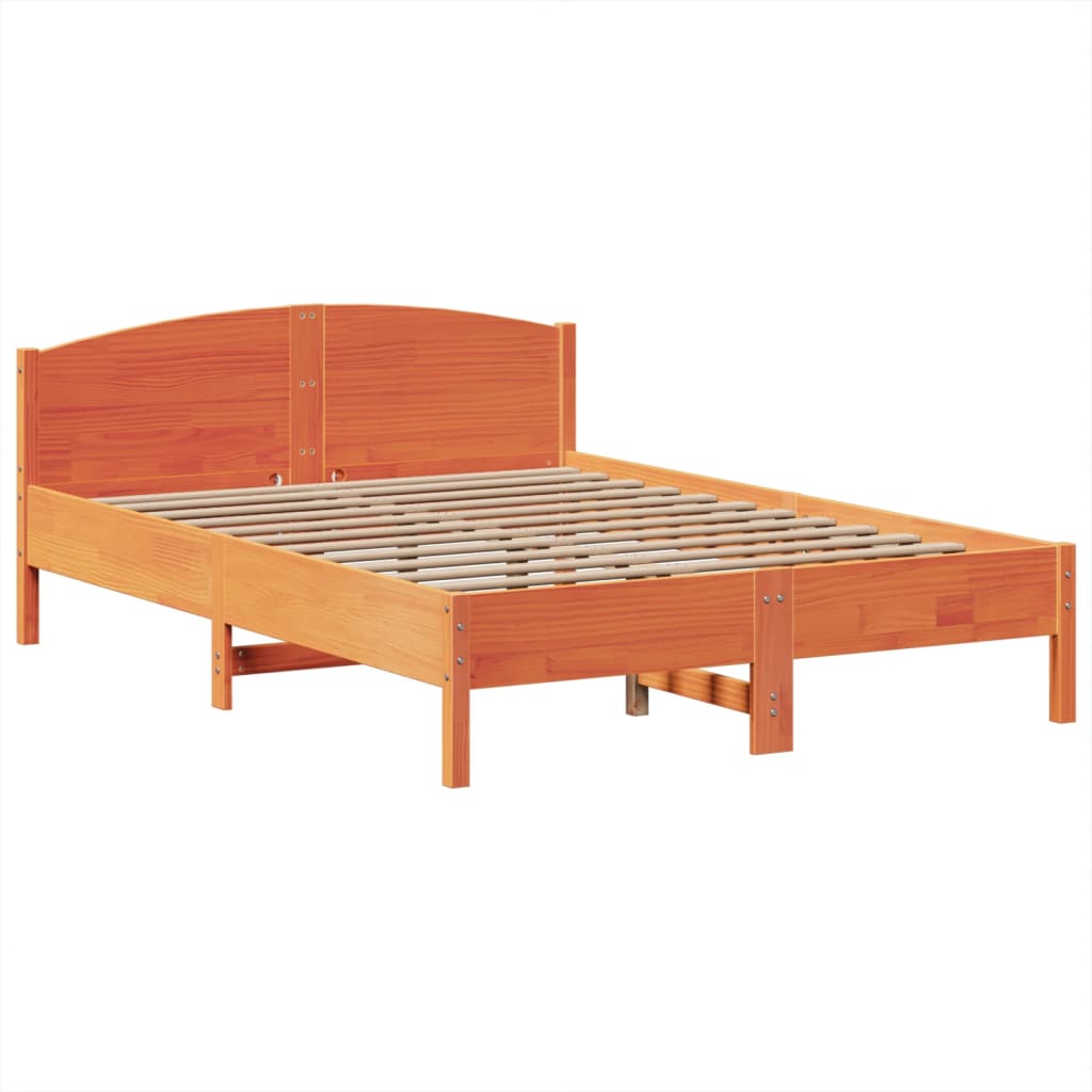 Letto Libreria senza Materasso Marrone Cera 160x200 cm in Pino