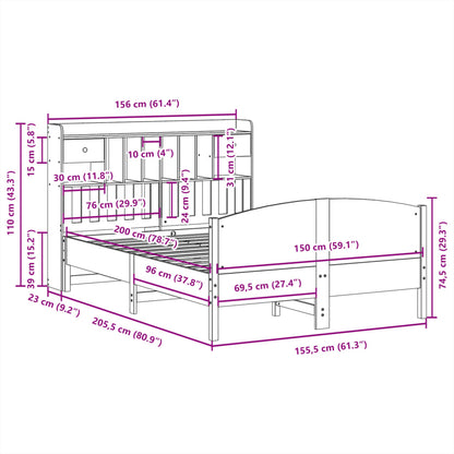 Letto Libreria senza Materasso 150x200 cm in Legno di Pino