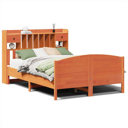 Letto Libreria senza Materasso Marrone Cera 150x200 cm in Pino