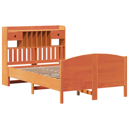 Letto Libreria senza Materasso Marrone Cera 135x190 cm in Pino