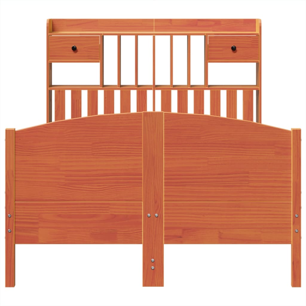 Letto Libreria senza Materasso Marrone Cera 135x190 cm in Pino