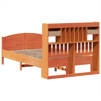 Letto Libreria senza Materasso Marrone Cera 135x190 cm in Pino