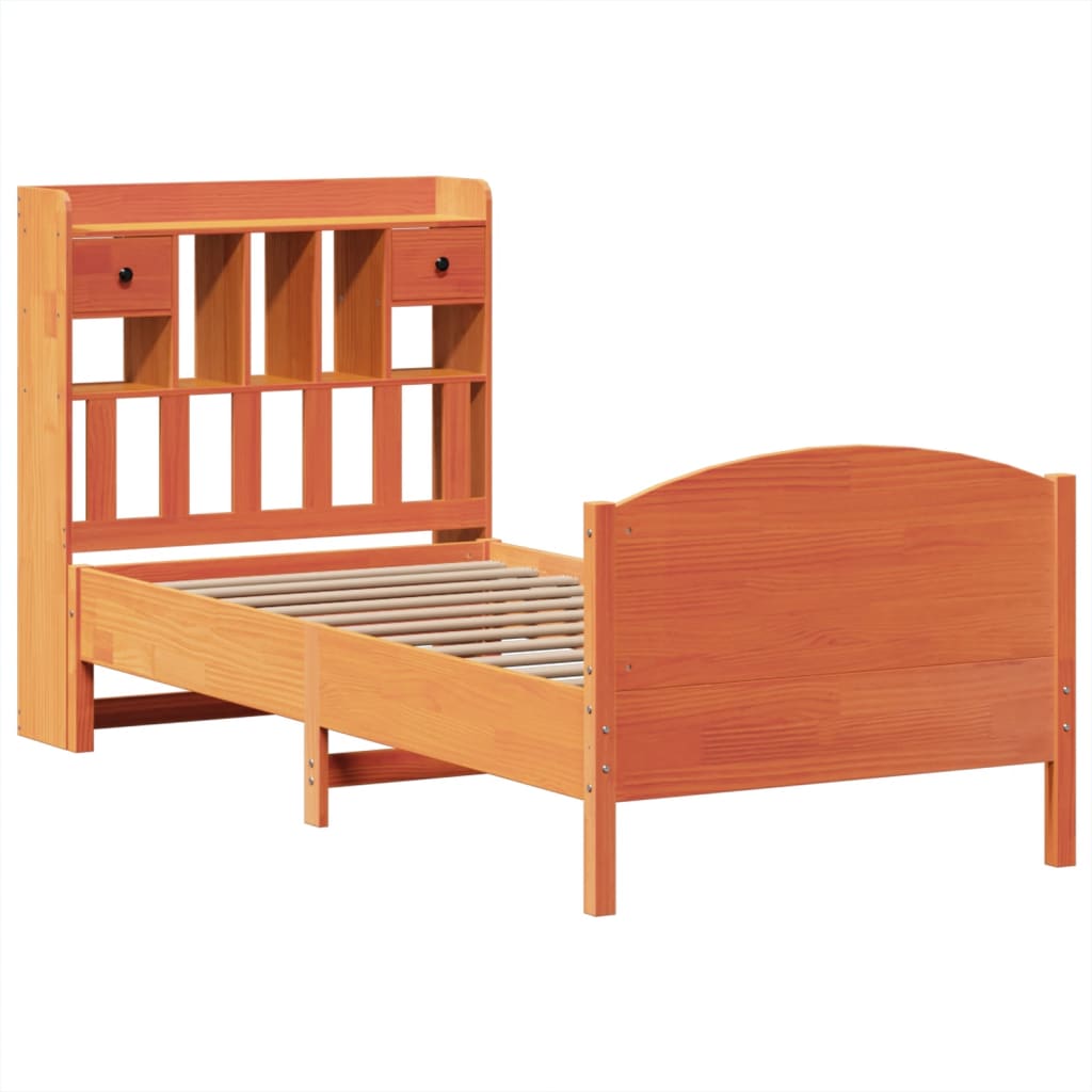 Letto Libreria senza Materasso Marrone Cera 100x200 cm in Pino