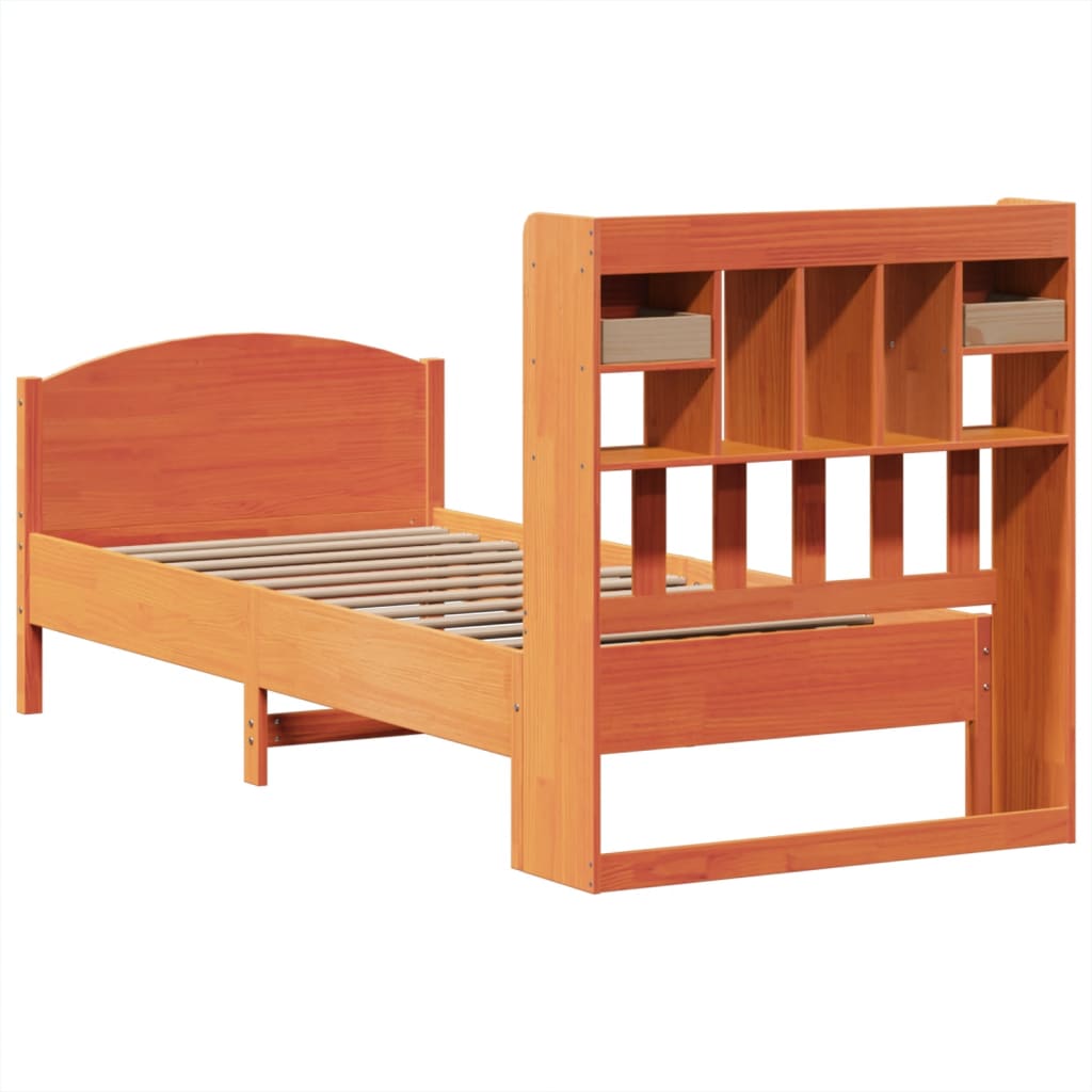 Letto Libreria senza Materasso Marrone Cera 100x200 cm in Pino