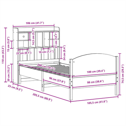 Letto Libreria senza Materasso Marrone Cera 100x200 cm in Pino