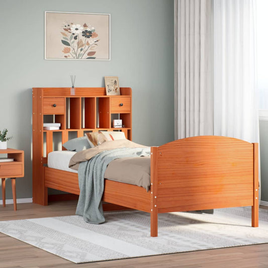 Letto Libreria senza Materasso Marrone Cera 100x200 cm in Pino