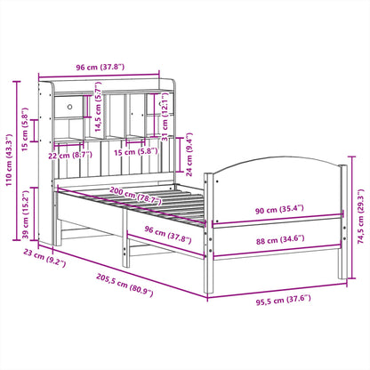 Letto Libreria senza Materasso 90x200 cm Legno Massello Pino