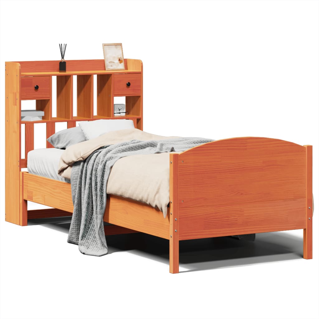 Letto Libreria senza Materasso Marrone Cera 90x190 cm in Pino