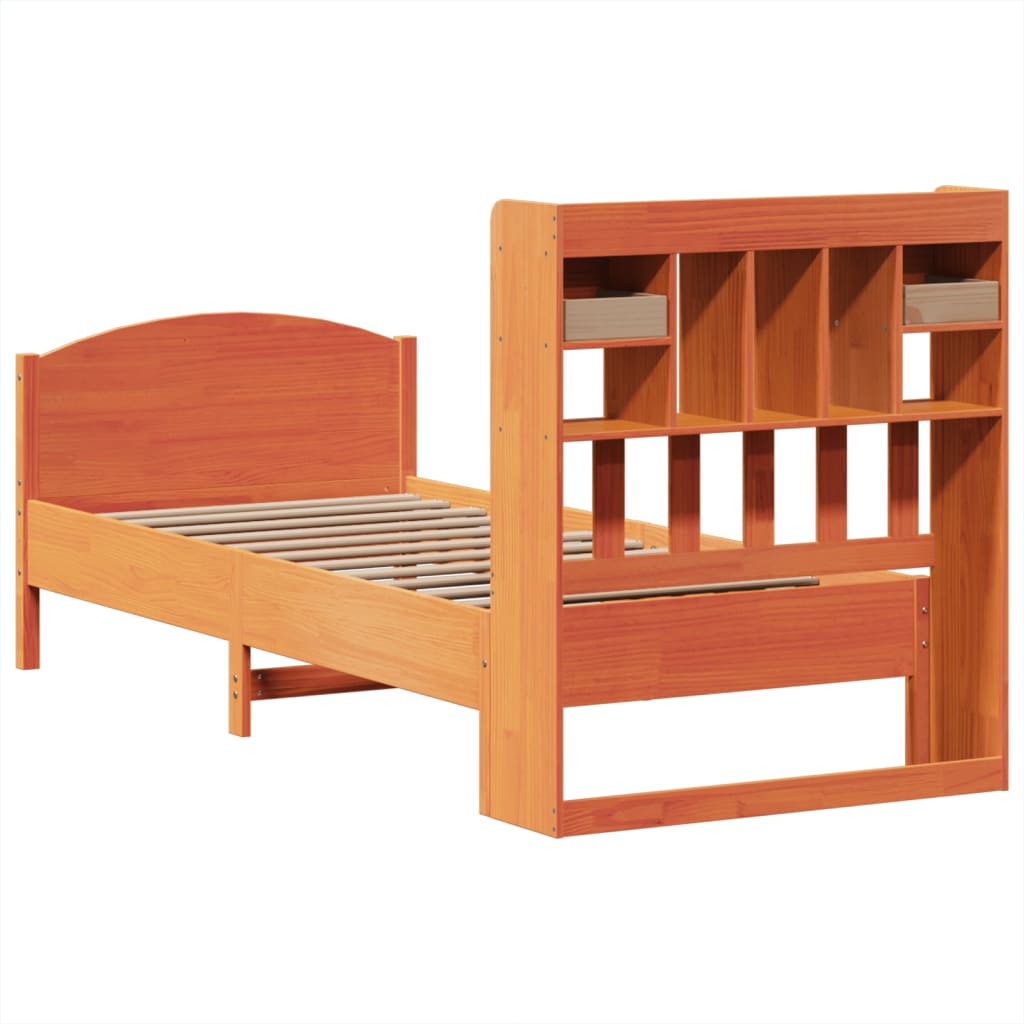 Letto Libreria senza Materasso Marrone Cera 90x190 cm in Pino